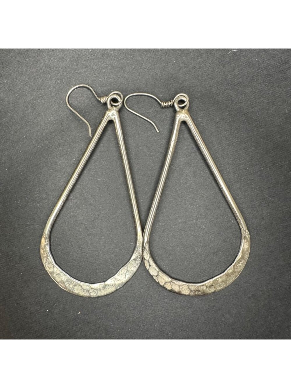 Hammered Sterling 925 Silver Teardrop Dangle Earrings Minimalist Organic